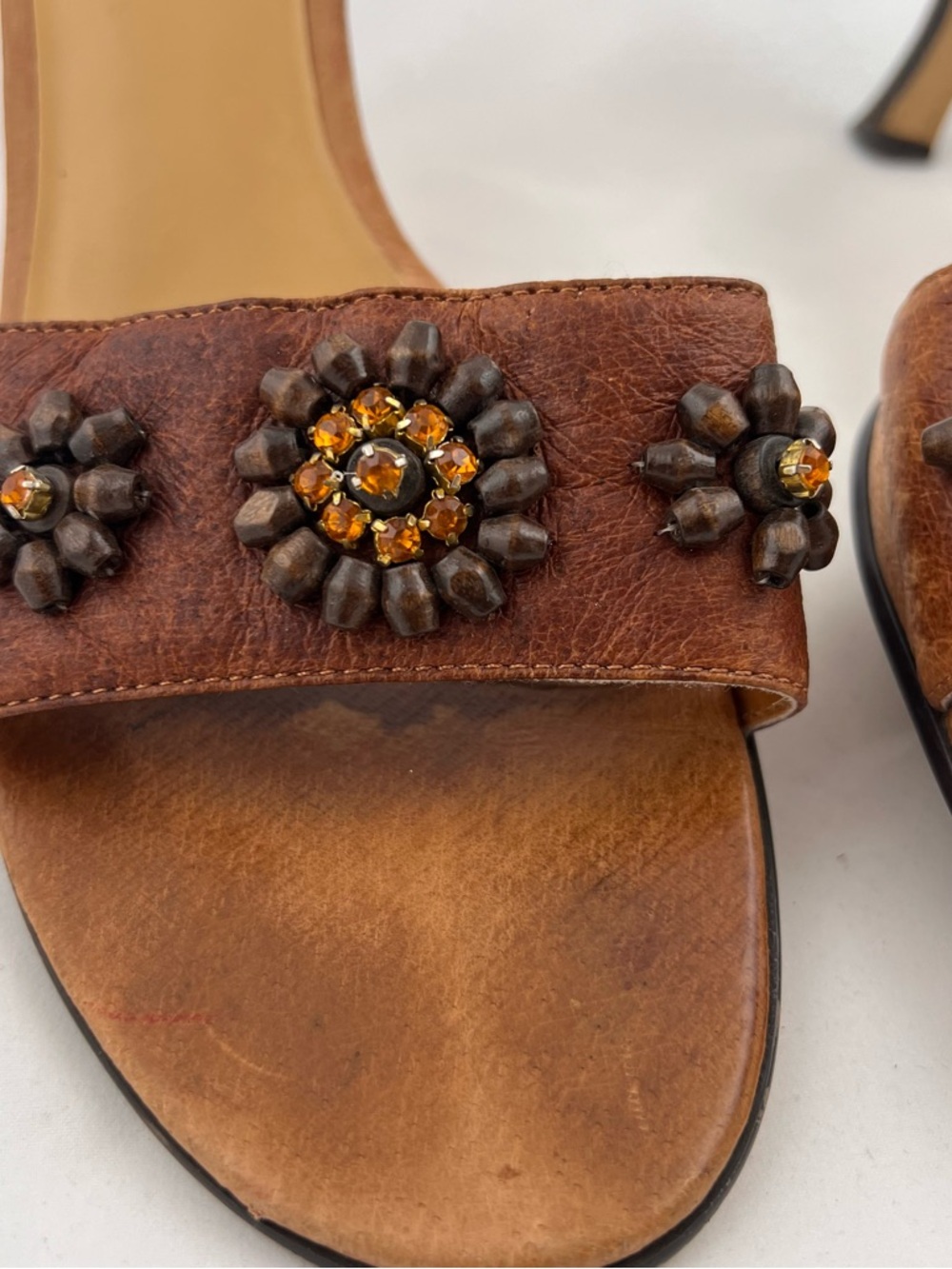 Vince Brown Suede Slide Mules with Floral Jewel Studs vintage size 11 - Picture 8 of 9